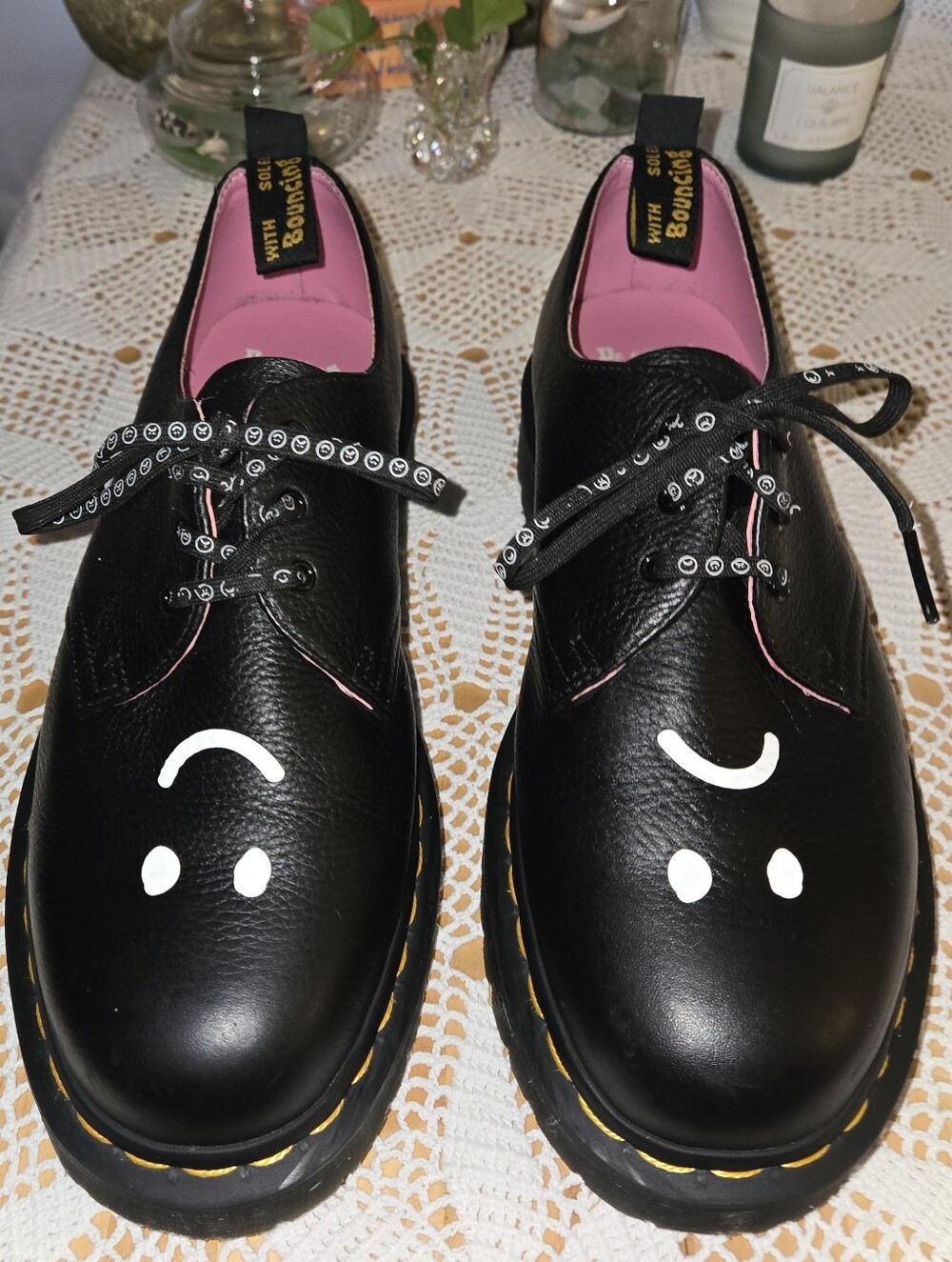Dr. Martens x Lazy Oaf Smiley Face Sad Face Leather Shoes, Size 11 Bex Lo Collab